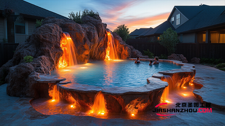 杭州水泥假山造景与植物装饰和谐布局 带来不一样效果