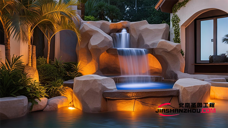 广西阳光掩映下的心灵驿站水泥假山让人愿意长久地停留