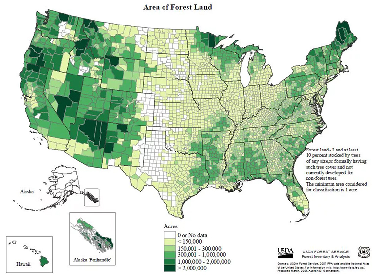 美国林地面积