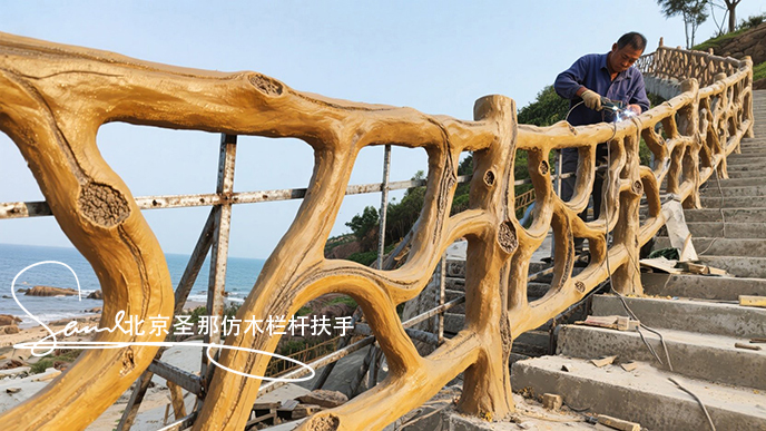 jimeng-2025-06-25-1413-正在施工制作的旅游区楼梯室外安全围栏设计制作过程，美工正在施工制作，先用钢筋焊接....jpeg
