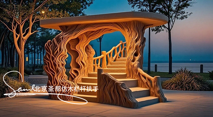 jimeng-2025-06-25-1379-正在施工制作的旅游区楼梯室外安全围栏设计制作过程，美工正在施工制作，先用钢筋焊接....jpeg