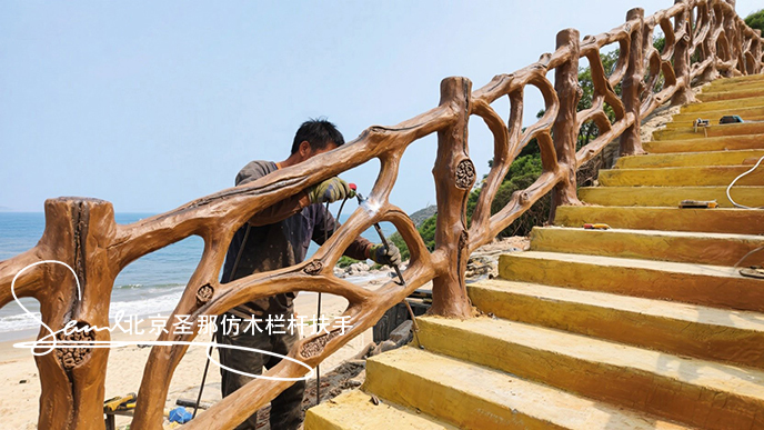 jimeng-2025-06-25-7615-正在施工制作的旅游区楼梯室外安全围栏设计制作过程，美工正在施工制作，先用钢筋焊接....jpeg