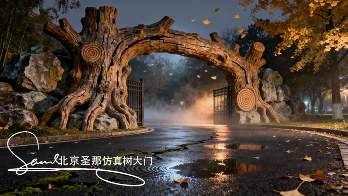 1761544626100499.png jimeng-2025-10-26-1700-这张图片展示的是一处仿木景观大门,属于园林景观造景的典型作品。 主体结构:大门以....png