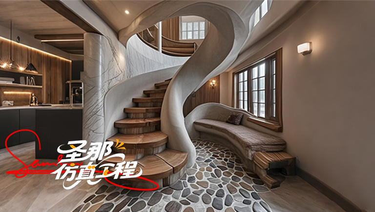 水泥仿木楼梯