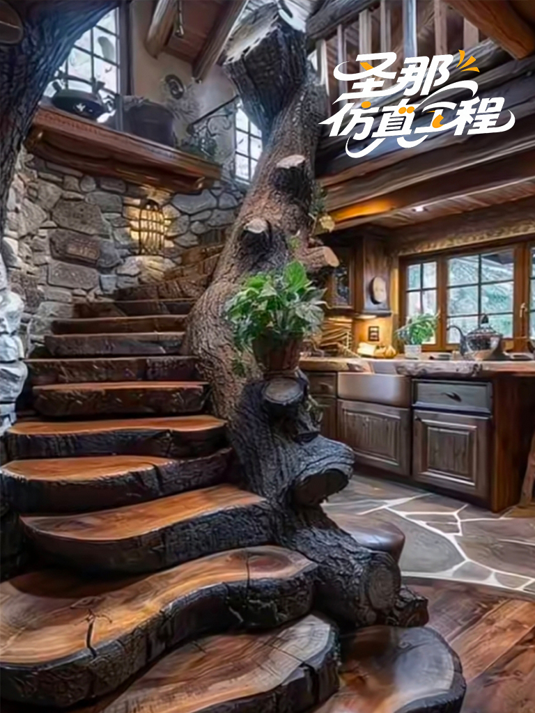 水泥仿木楼梯